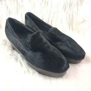 Matiko black pony hair platform loafers